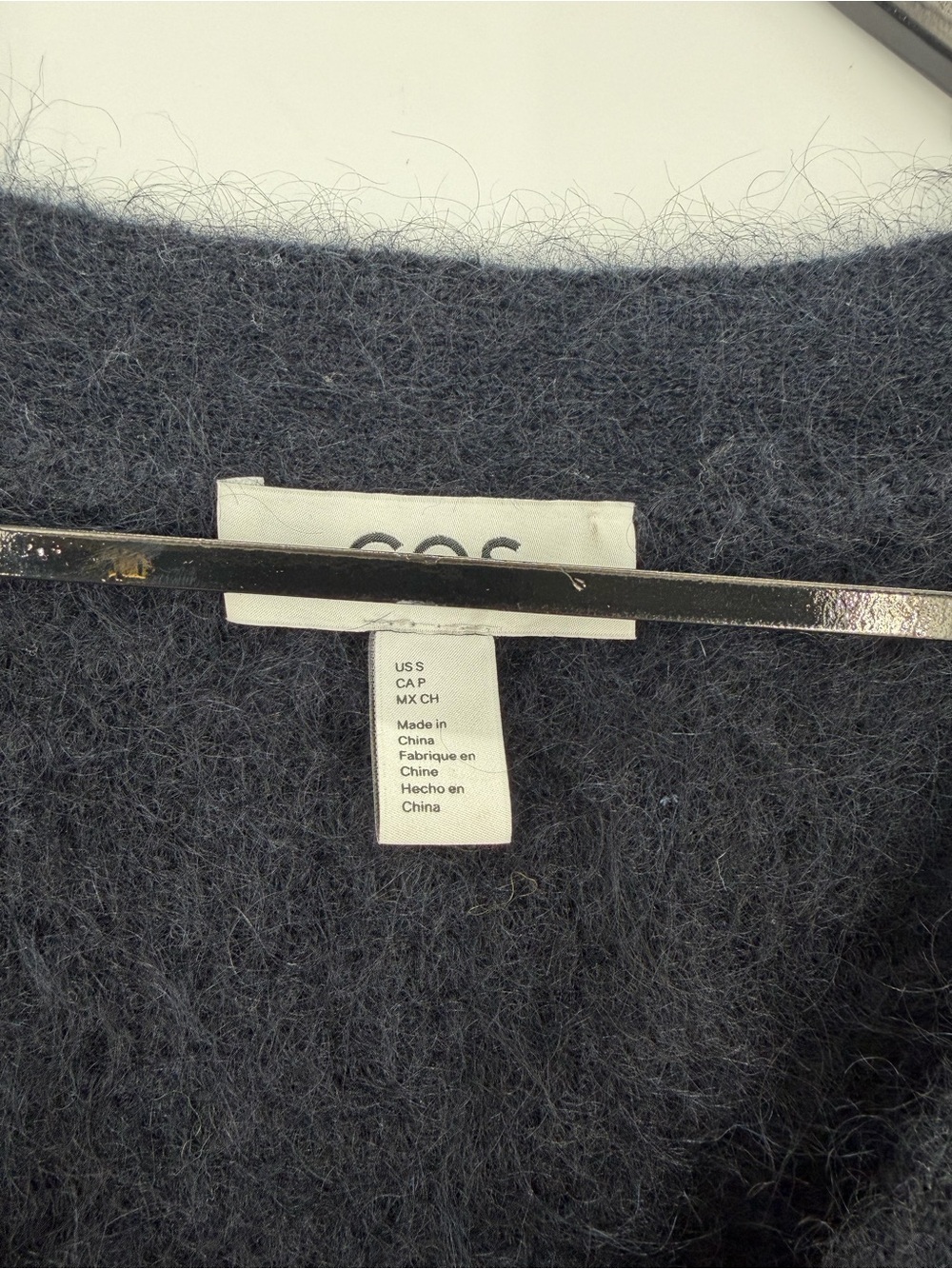 Cos Short Sleeve Mohair Blend Fuzzy Button Front Black Cardigan - Picture 4 of 6